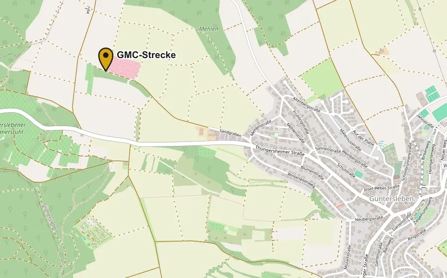Karte: Die GMC-Strecke liegt nordwestlich von Güntersleben, erreichbar über Mehlenstraße und Sandgraben